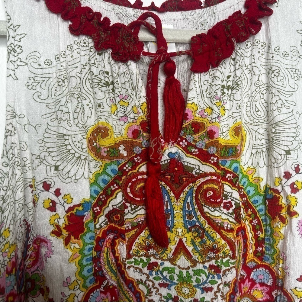 Bila Tank Top Red Blue Floral Paisley Boho Peasant Ruffle Size Small Blouse - Picture 4 of 5